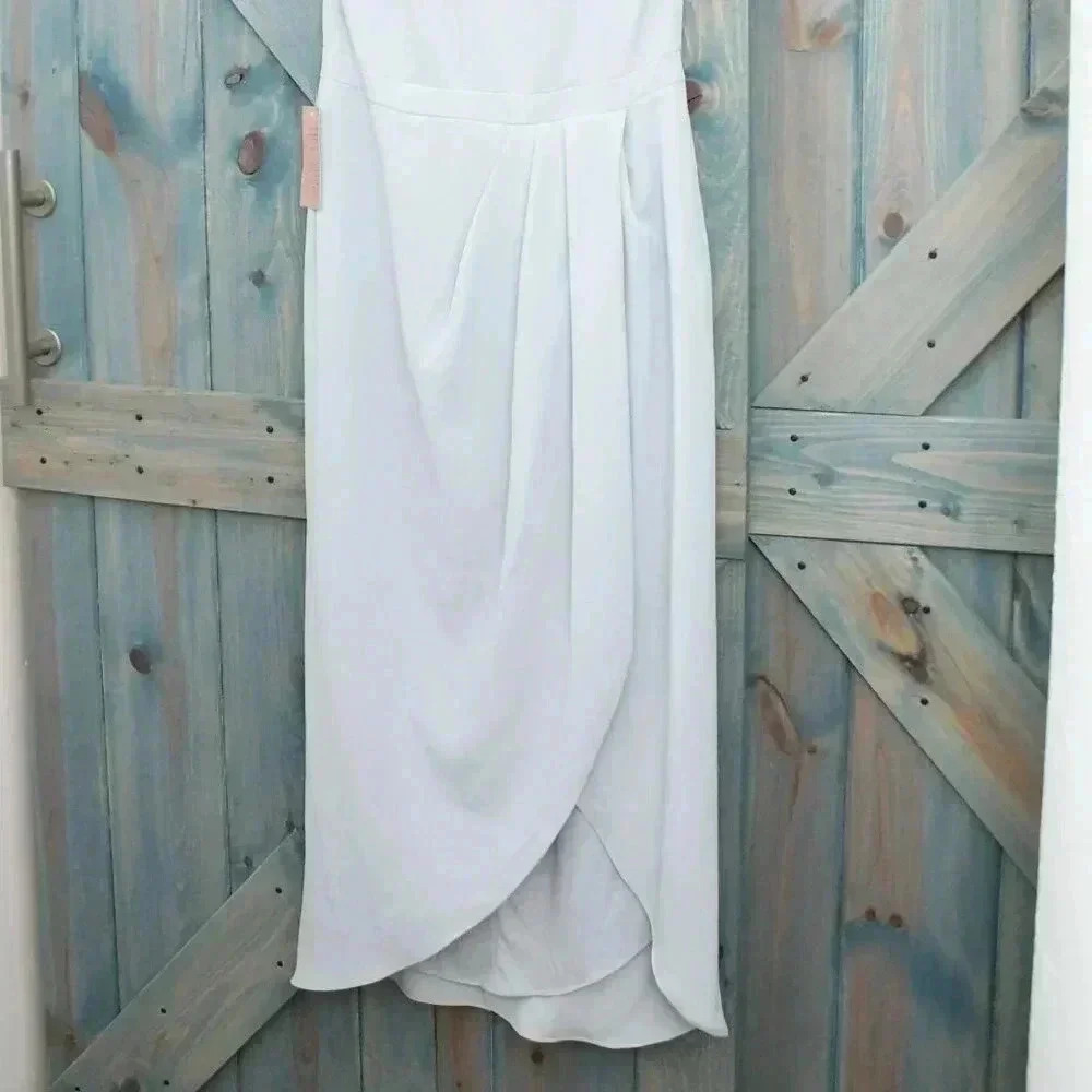 BHLDN Lyra V-Neck Faux-Wrap Crepe Midi Dress Blue Size 16 Anthropologie NWT - Picture 5 of 13